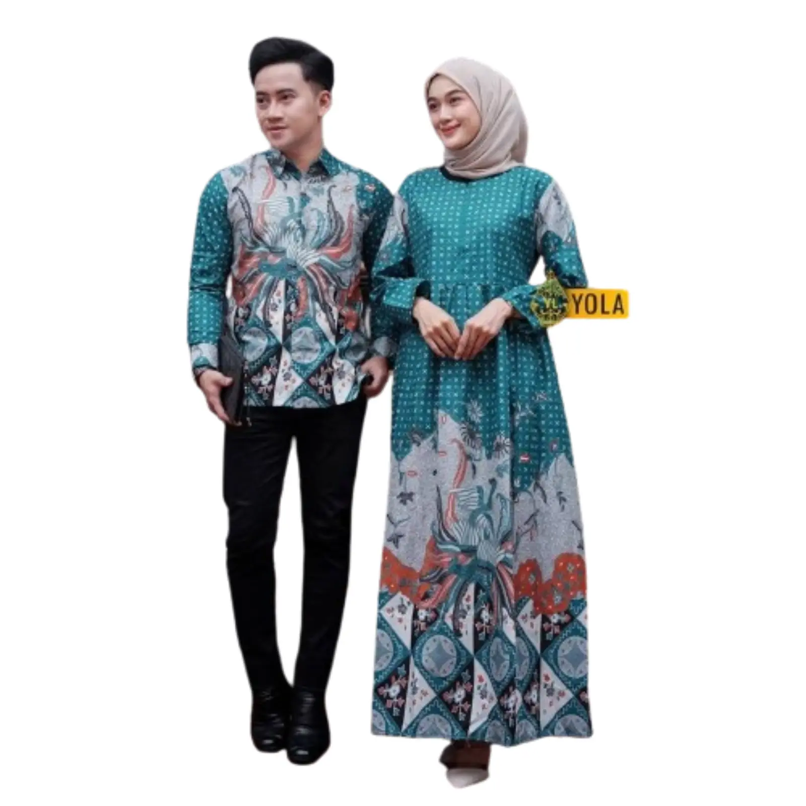 Set Gamis Couple Polyester Gamis Busui Batik Couple Pasangan Seragam Lengan Panjang Muslim Baju Keluarga