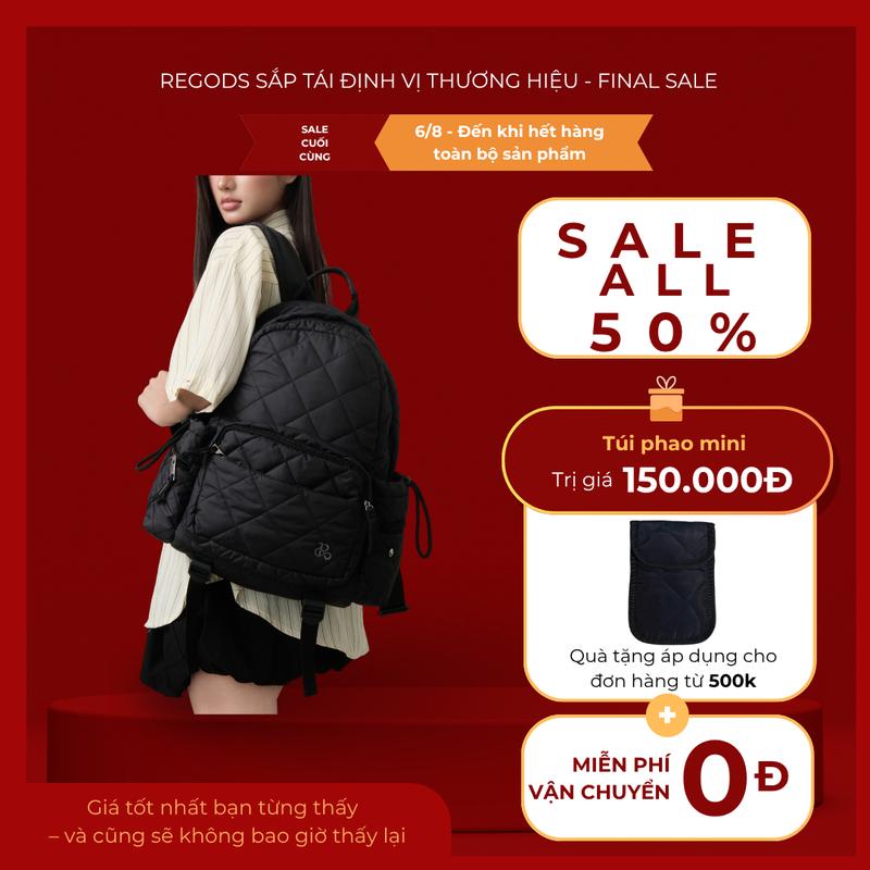 [ FINAL SALE ALL 50% ] Balo NOIR Regods chần bông thời trang nam nữ – balo đen chống sốc – đựng laptop 15 inch – đi học, đi làm