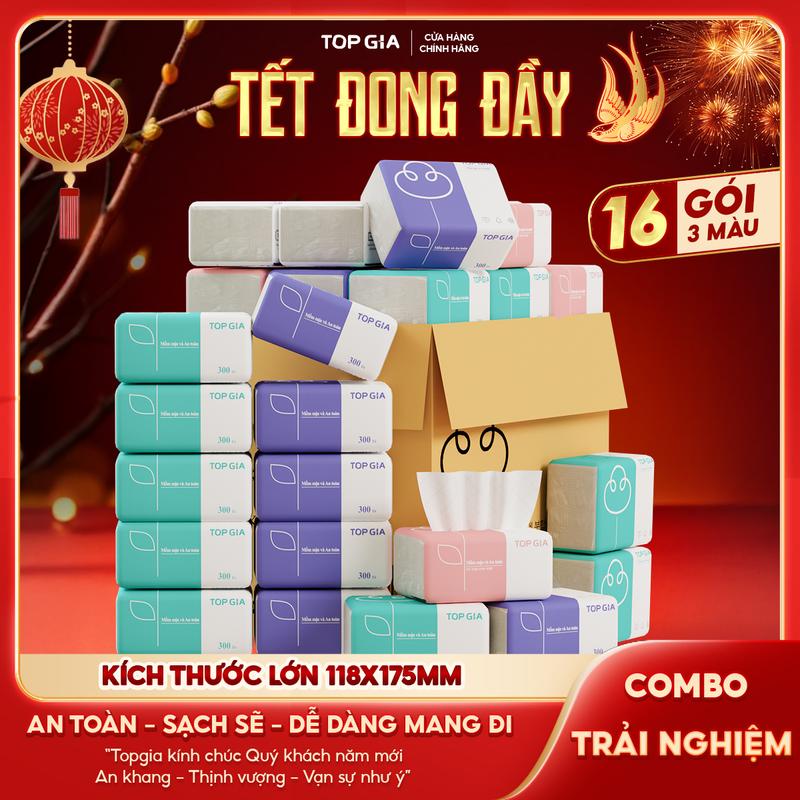    RẺ SẬP SÀN   Thùng 10 16 gói giấy rút Topgia khăn giấy tiện lợi Giấy Ăn Topgia Giấy Vệ Sinh 3 màu 4 lớp F0100 