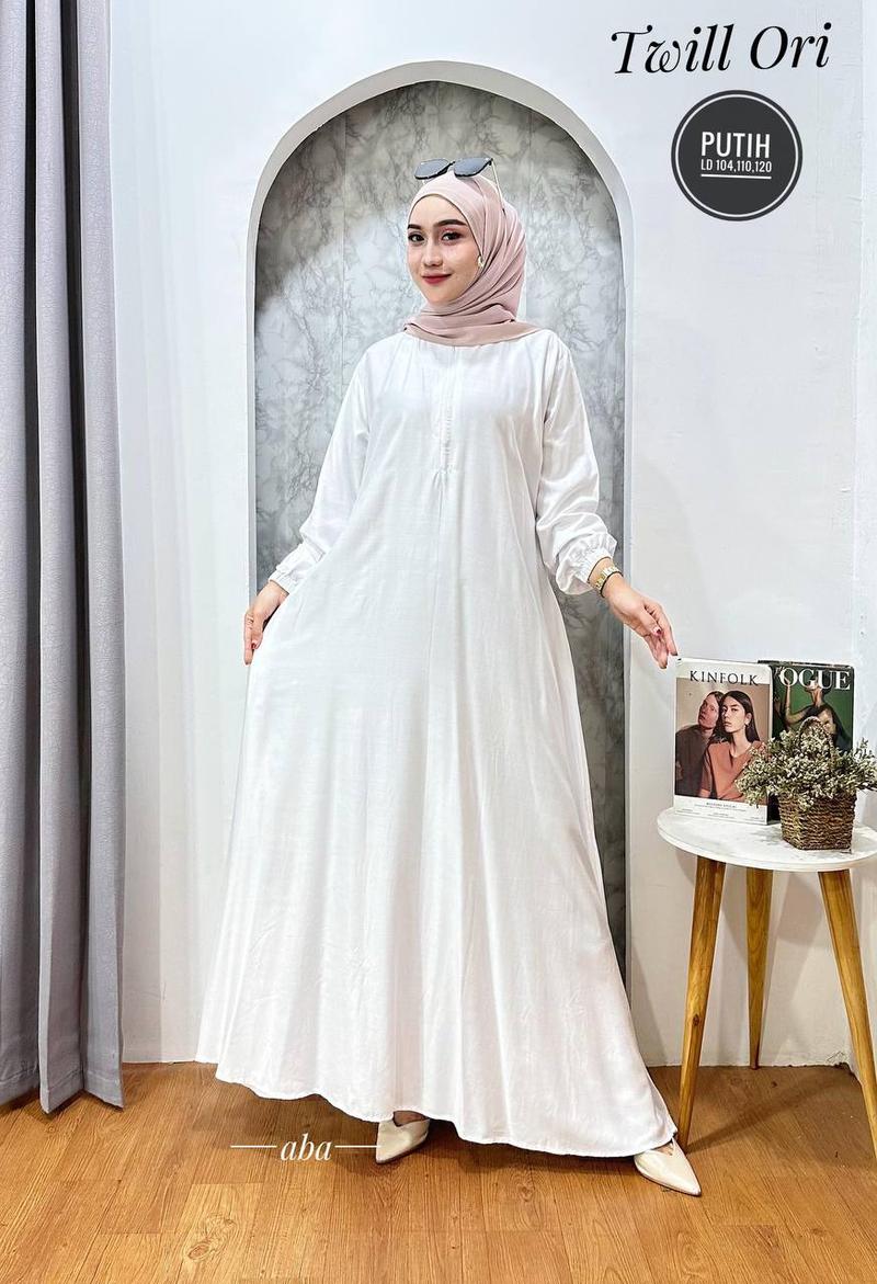 Product Introduction of gamis polos twil ori dress panjang busui tali samping Muslim Twill Kancing Cantik Karet Wudhu Kain Lembut Tebal Kerah Motif Wanita Rayon Katun Mewah Baju Maxi 8