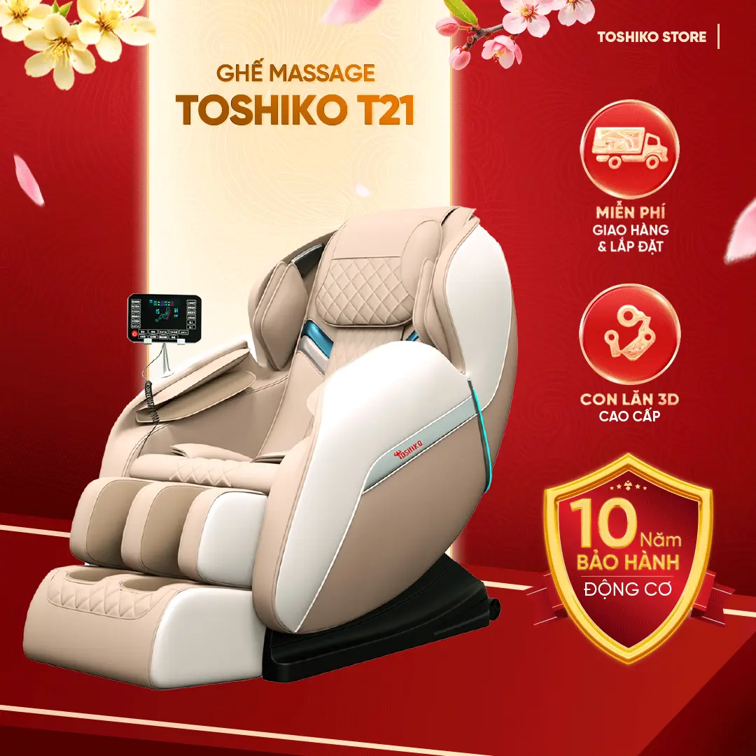 Ghế Massage Toshiko T21, Tải Trọng 150kg, Con Lăn 3D, Kích Thước 112x75x105cm, Bảo Hành 2 Năm, Giao Hàng Toàn Quốc