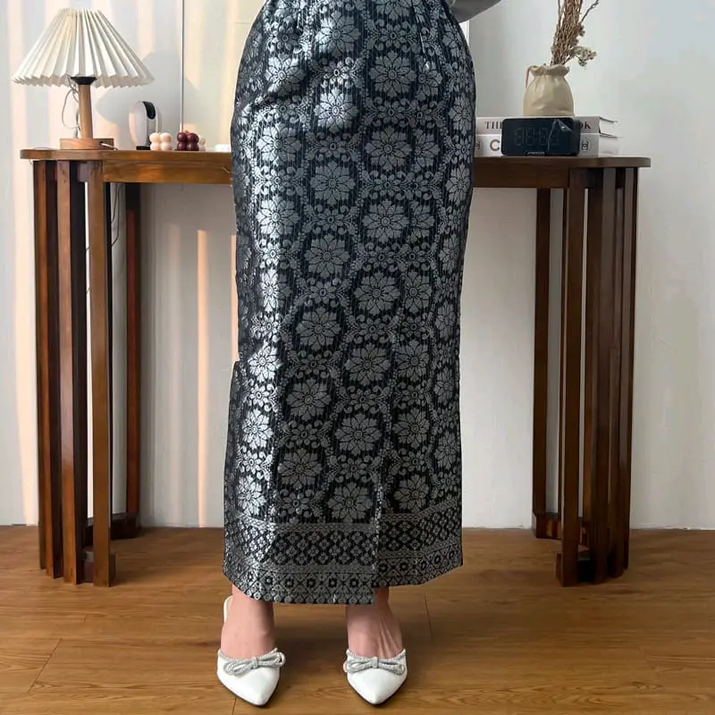 [Rok Songket Span Wanita]Bawahan Kebaya Wisuda|Songket Span Acara Pesta|Rok Span Motif Tenun[Songket Span Kondangan 8