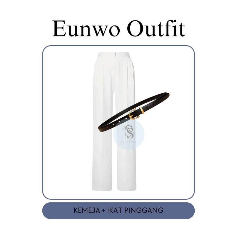 One Set 3in1 Kemeja Navy, Kulot BW, Ikat Pinggang - Setelan OOTD Casual dan Formal SS52 4
