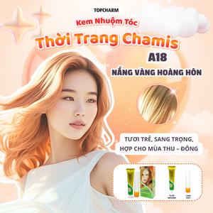 Kem nhuộm tóc Nắng Vàng Hoàng Hôn A18 tưoi trẻ TOPCHARM 30 màu, lên màu nhanh chuẩn, dưỡng tóc bóng mềm (kèm oxy, bao tay, lược) Nhuộm Tóc Đổi Màu Tóc Nữ