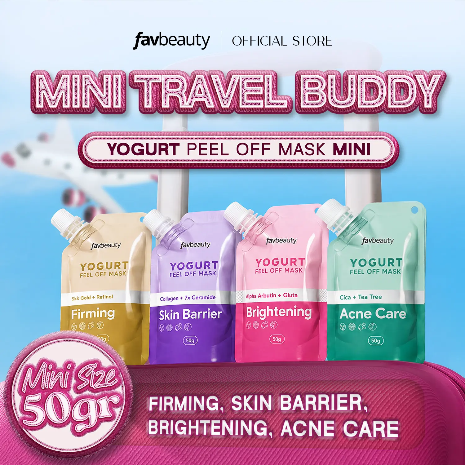 [MINI SIZE] Fav Beauty Yogurt Peel Off Mask 50 gr - Brightening, Firming, Skin Barrier, Acne Care | Masker Wajah Mencerahkan Exfoliasi Muka SkinCare Pemutih Masker Jerawat Anti Aging Penuaan Menjaga Skin Barrier
