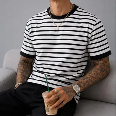 CAMISETA BICOLOR LISTRADA BASICA SLIM IMPORTADA 2026 #02