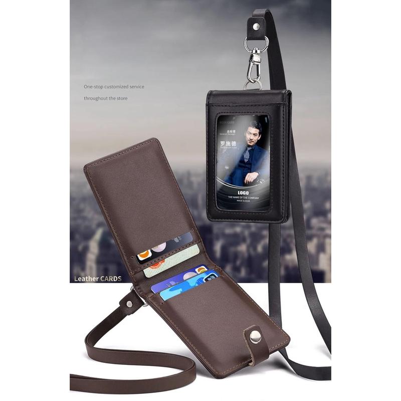 Product Introduction of Real Leather Badge Holder Clear ID Card Pouch Staff Work Chest Cards Name Tag Holders with Lanyard Business Formal Accessories 10