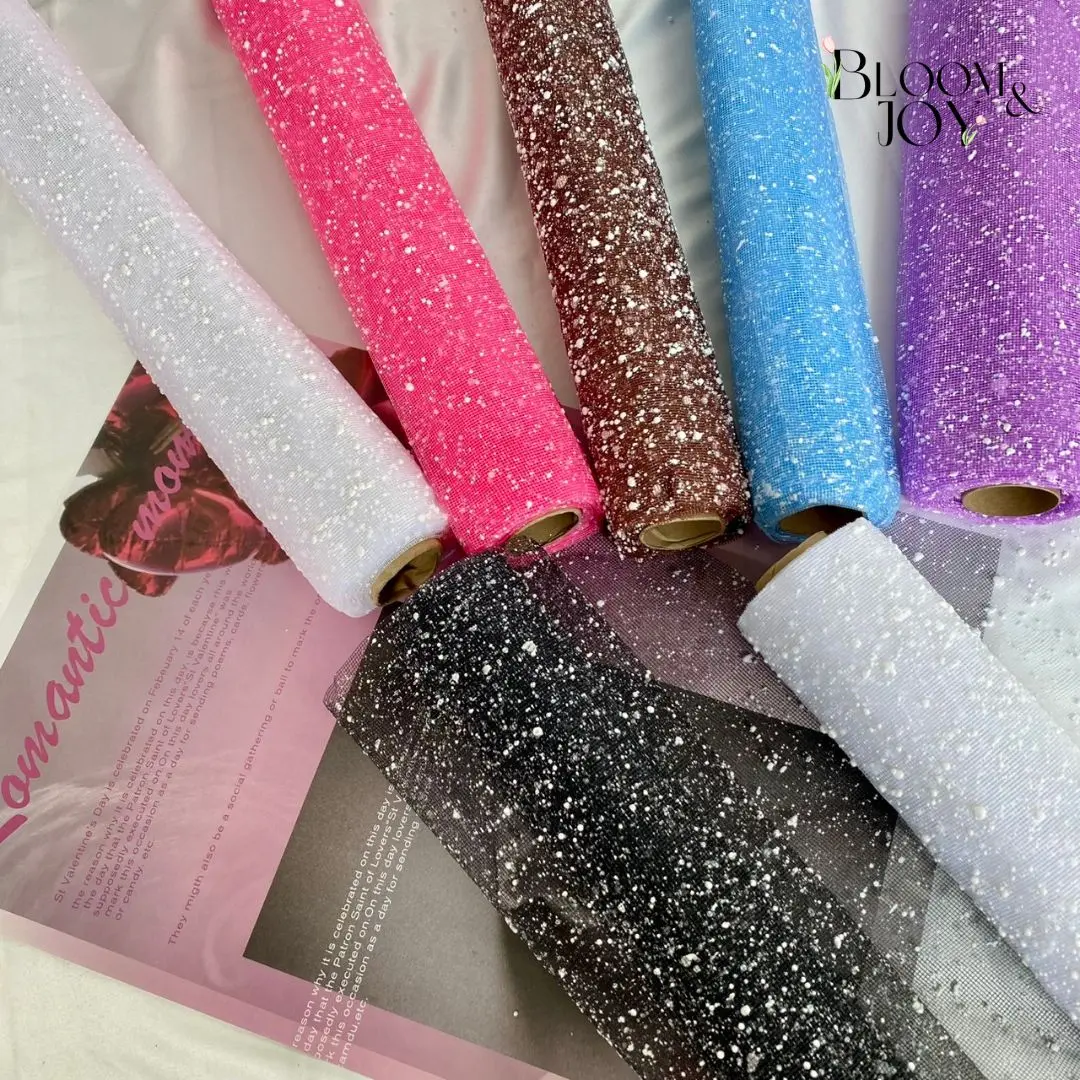 [1 LEMBAR] lembaran kain tile salju snow tile cellophane kertas pembungkus buket wrapping flower import Jaring Buket SALJU Flower Mesh Net Kain Bunga Korean Wrap Snow