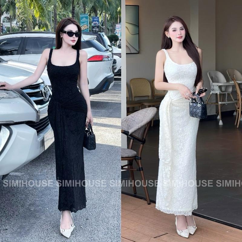 Váy body ren hoa lá hai dây cột tà eo / Đầm body ren thiết kế cột eo form đuôi cá