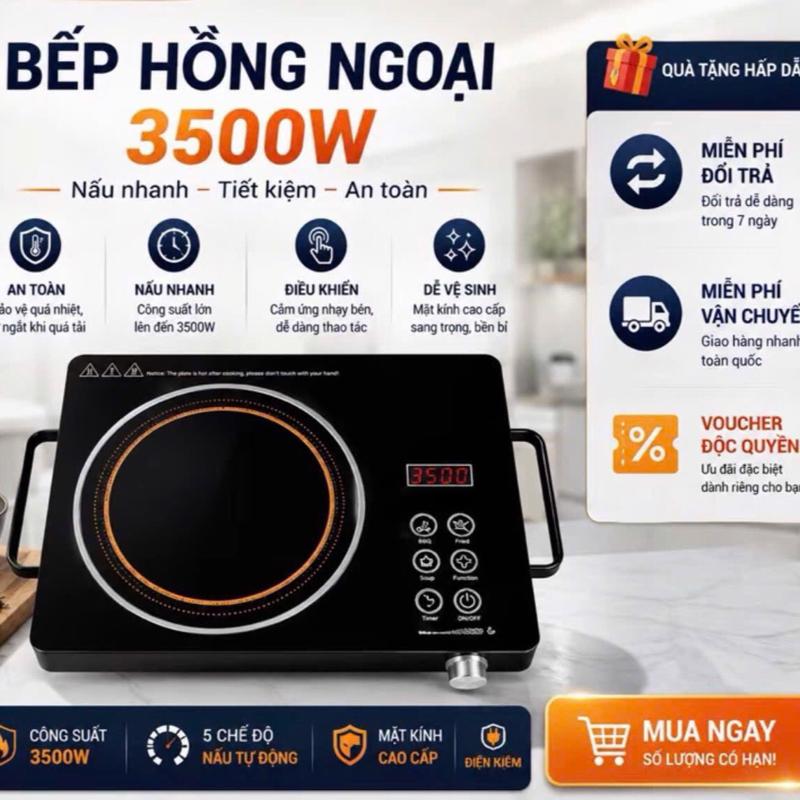 ￼Bếp hồng ngoại đơn TATAMI mặt kính chịu nhiệt, Bếp hồng ngoại không kén nồi,điều khiển cảm ứng công suất 3500W