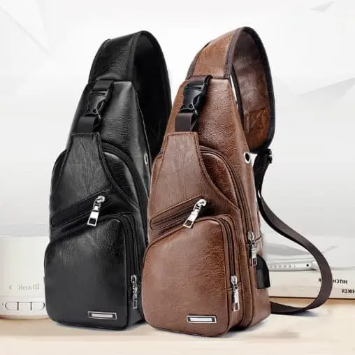 SLING BAG PRIA / TAS SELEMPANG PRIA SLEMPANG KULIT LEATHER SLINGBAG LELAKI MURAH ADA USB PORT HITAM COKLAT MUDA TUA DESAIN TERBARU IMPORT TERJANGKAU 2