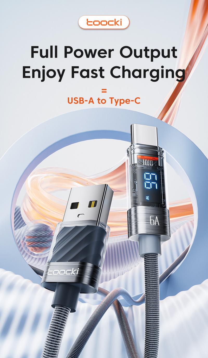 Product Introduction of Toocki 100W Transparent Type C To Type C Cable PD 3.0 QC 4.0 Fast Charger USB C to USB C Display Cable For Xiaomi Samsung Type C Cable 9