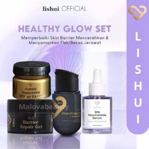 LISHUI SKINCARE / PAKET LISHUI HEALTY GLOW ISI 4 ITEM [SERUM CLEANSER MOIS SUNSCREEN] Niacinamide Mencerahkan