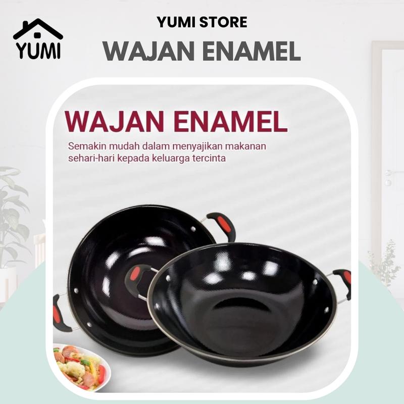 Factory Outlet YUMI Store Wajan Penggorengan Enamel Anti Lengket 34 cm Warna Hitam - Masak 1