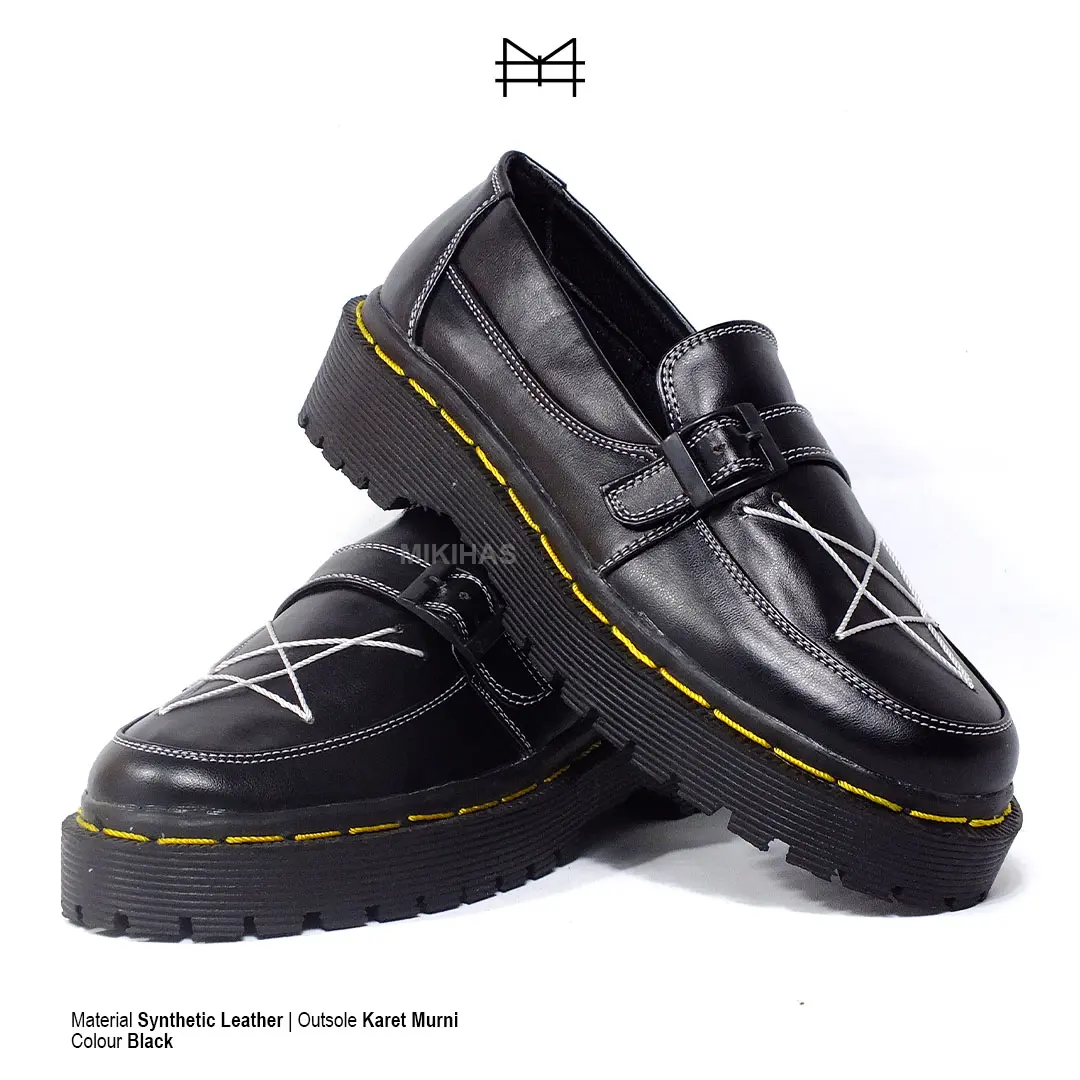 Mikihas CR10 Black - Sepatu Penny Loafers Bintang Wanita Slip-On Shoes Kulit Sol Karet Hitam Dokcmart Anti Slip