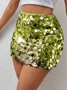 Minifalda de lentejuelas cristalinas para mujer - Falda ajustada sexy para fiesta en la playa