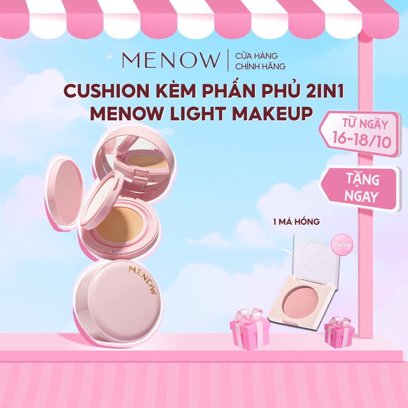 [MENOW] Cushion kèm phấn phủ 2in1 Menow Light Makeup Cushion Powder Cream Pink Series 17gr [MEO]