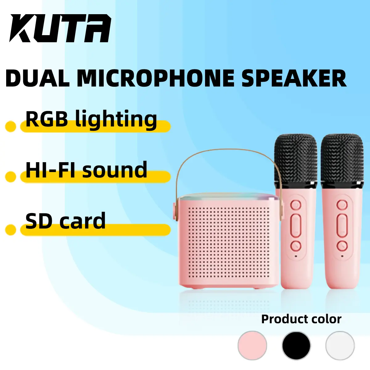 （SG Ready）KUTA Mini Karaoke Wireless Bluetooth Speaker With Microphone Portable Speaker Superb Sound Outdoor Camping Family Gatherings Audio  Card Connection Waterproof Smartphone Portable Wireless Karaoke Mic Set