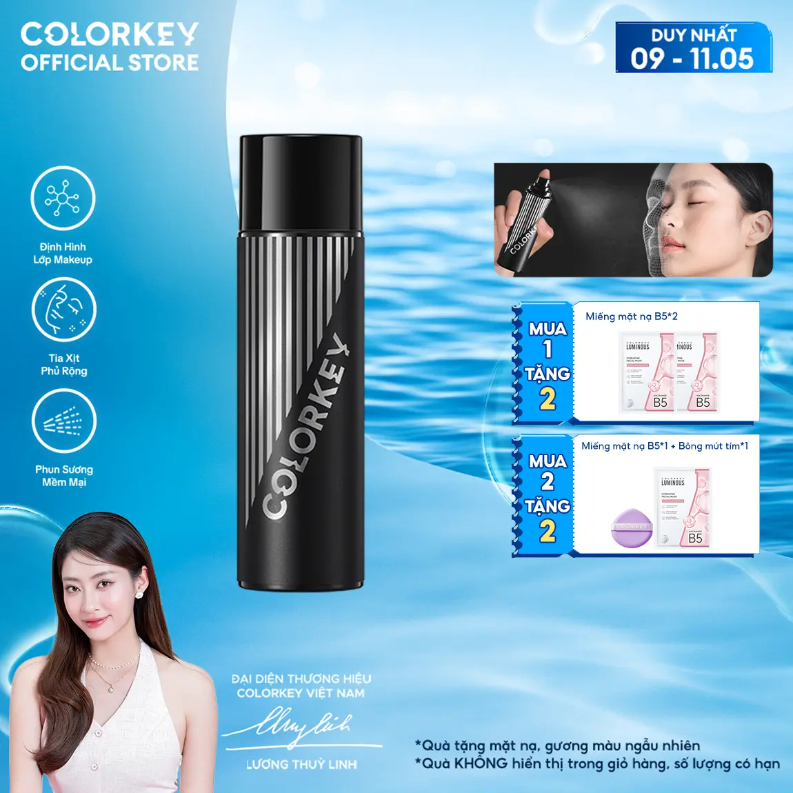 [NEW] Xịt Khóa Nền COLORKEY PHIÊN BẢN NÂNG CẤP Tia Sương Mềm Mại Giúp Khóa Chặt Lớp Trang Điểm 100ml/chai