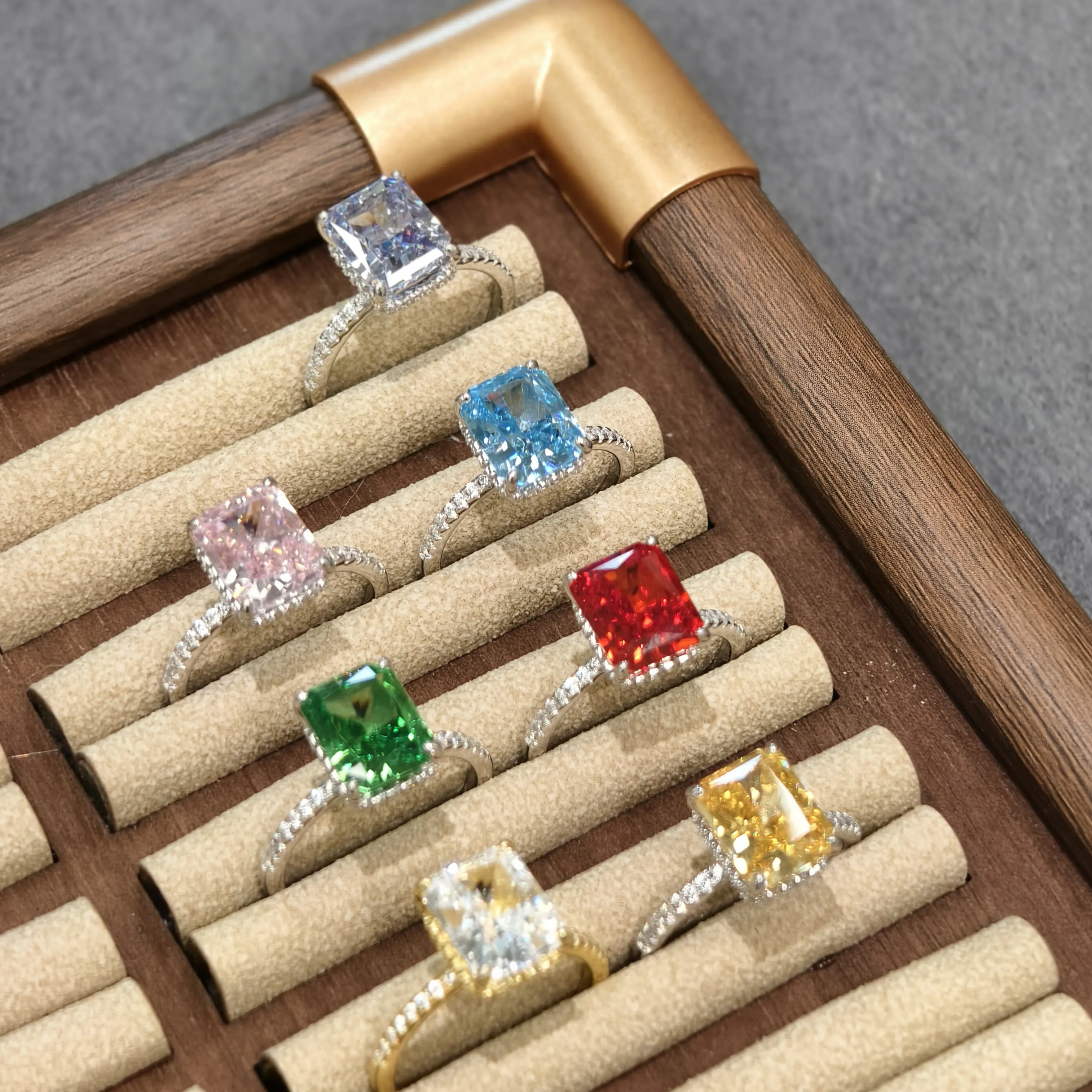 New ring Rectangle multi-color fashion s925 silver ring