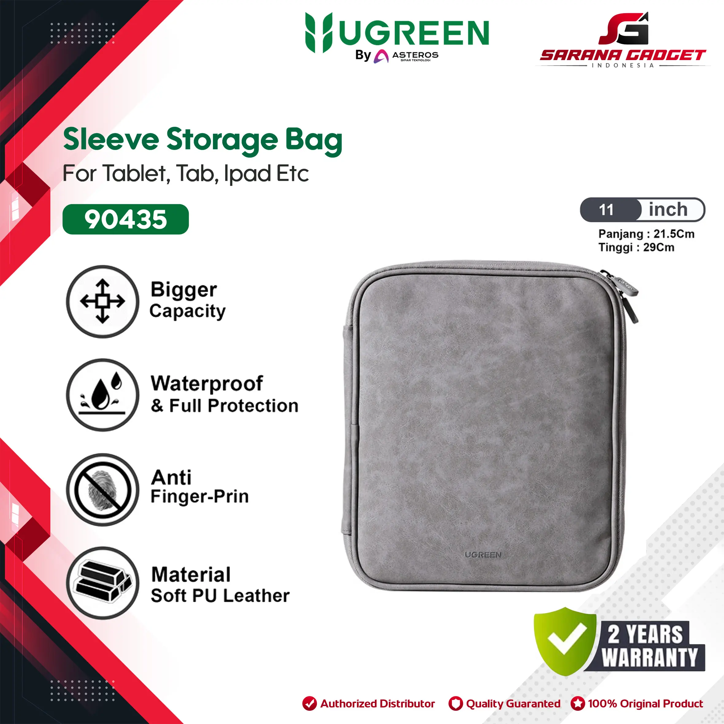 UGREEN 90435 Sleeve Case Tablet Tas Pouch Sarung Storage Bag 12 Inch Pouch Mini Cover For Tab iPad 12" Tablet