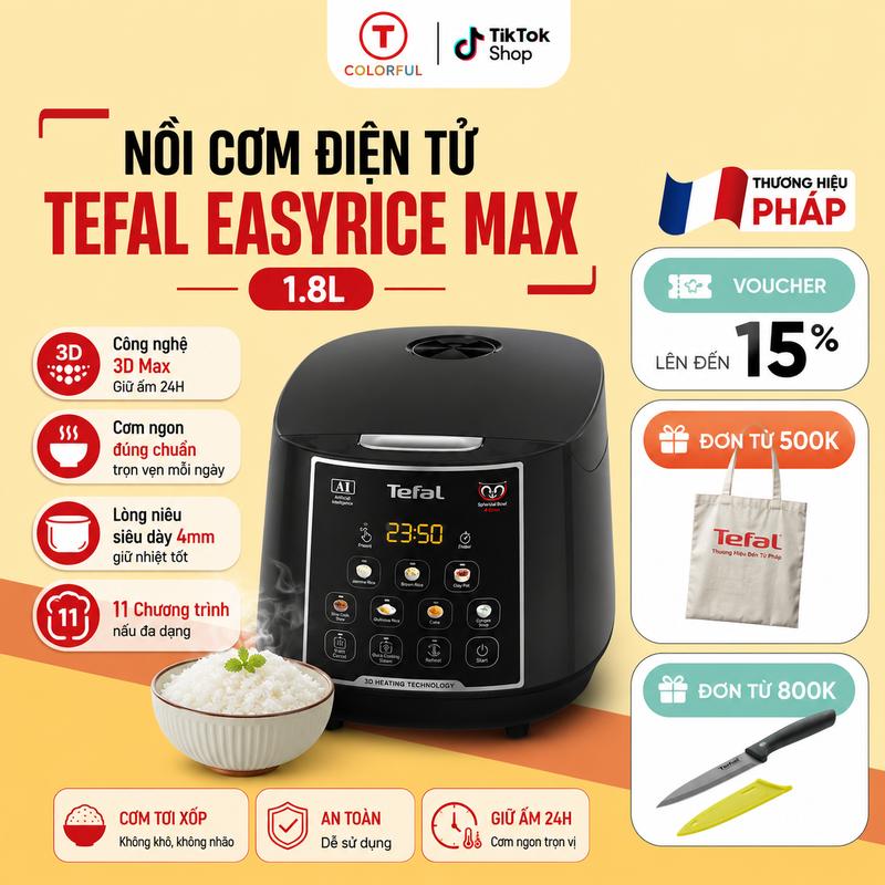 Nồi cơm điện tử Tefal EasyRice Max RK737868 - 1.8L