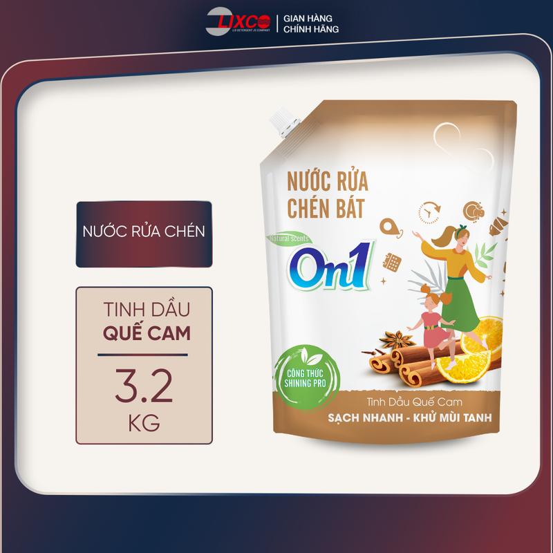 Nước rửa chén On1 Làm Sạch hương quế cam 3.5kg 3.2kg 1.4kg 750g gel rửa bát sạch bóng vết dầu mỡ