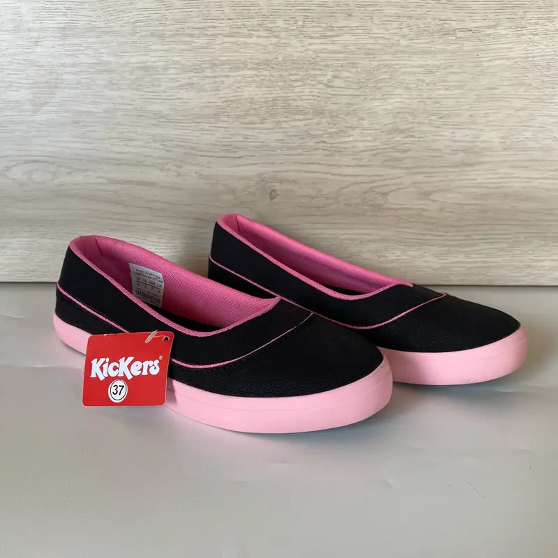 Casual wanita sepatu hitam tanpa tali shoes pink lentur karet  Sneakers 2