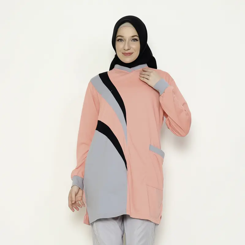 atasan olahraga muslimah tunik wanita/baju kaos olahraga muslim/baju olahraga muslimah tunik wanita Panjang Sport Celana Hitam 0