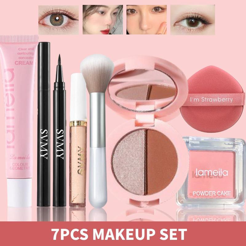 Bộ Trang Điểm Hoàn Chỉnh, 7 Chiếc, LAMEILA, Phấn Má Hồng Dạng Phấn, SVMY, Kem Che Khuyết Điểm, Cho Quầng Thâm Và Vết Thâm, Phấn Mắt, Đĩa Phấn Mắt Lung Linh Mịn, Kem Nền, Cọ Trang Điểm, Kẻ Mắt Chống Nước, Đi Kèm