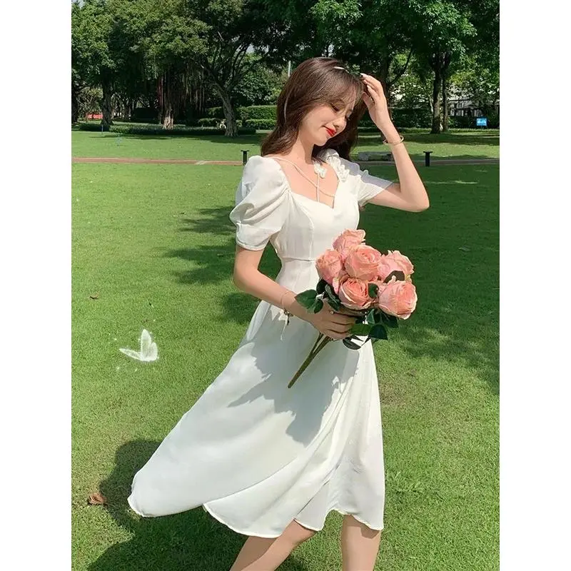 8940 korean long fitted plain white dress for woman casual formal elegant plus size civil wedding dresses Simple Wanita Panjang Gaun 0