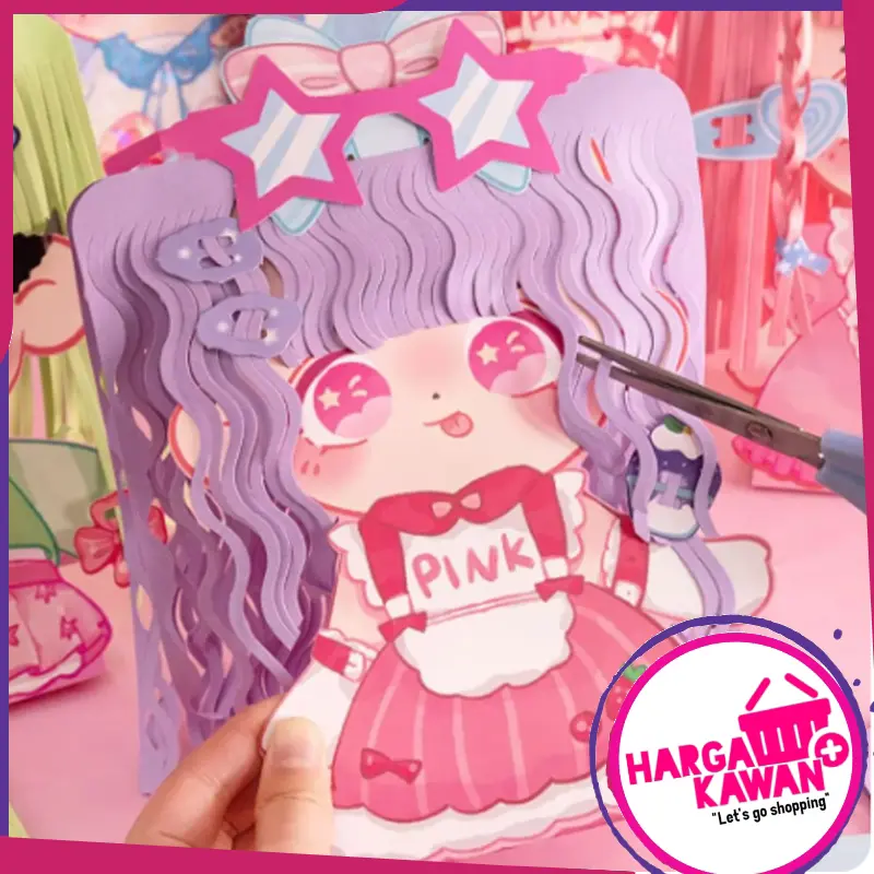 Mainan stiker DIY GUNTING RAMBUT / Mainan Boneka kertas tata Rambut anak perempuan / Puzzle Magic Hairdresser 0