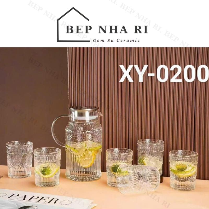 [ BepNhaRi ] Bộ Cốc Đồng Xu Kèm Bình thủy tinh chịu nhiệt cao - Vượng Khí Vào Nhà, An Lành Cả Năm