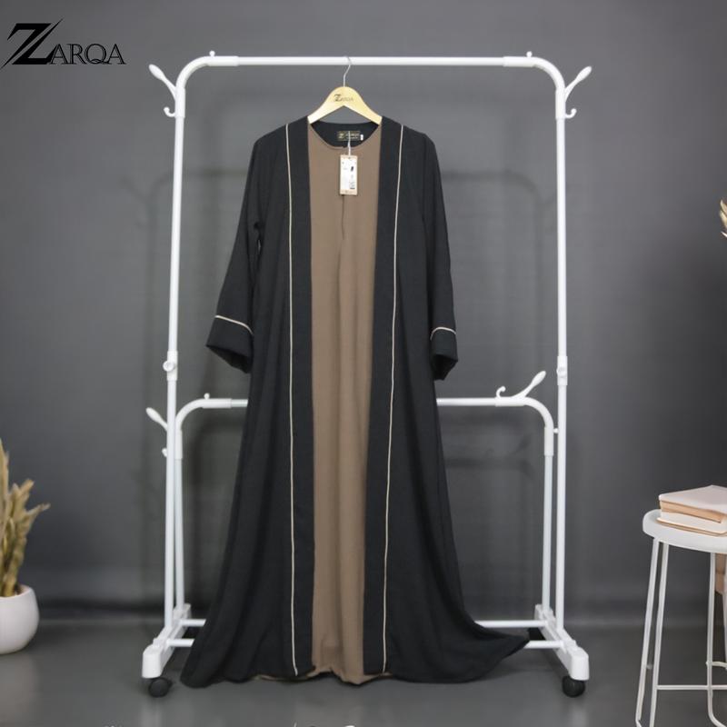 ZARQA - Luna Gamis 2 | Abaya gamis sisesa Two Tone List Bisban Polos Muslim Turki Dewasa Remaja Lebaran terbaru 2025 Crinkle Mewah Maxi abaya santri Airflow Simple 2