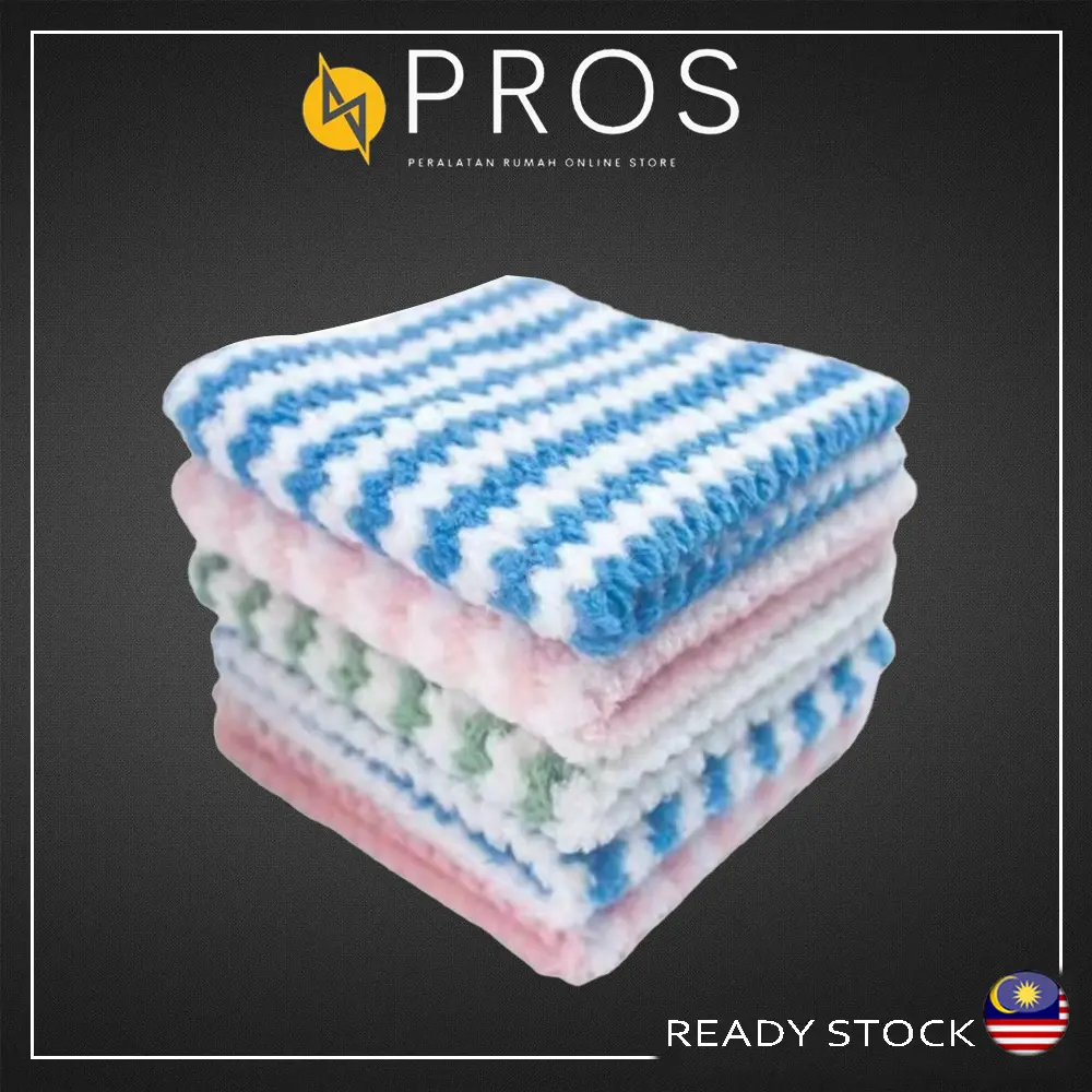 PROS Kitchen Dish Cloth Zick-Zack Design Cloth Kitchen Thickened Strong Absorbent Household Striped Cleaning Coral Velvet Dishcloth Supplies