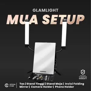 Glamlight MUA Setup - Invici Folding Mirror by Cathiestuff | LED Makeup Lighting Flexible | Lampu Makeup 2 Sisi | Lampu MUA3 Warna