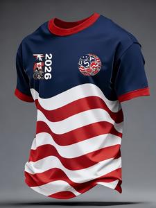 Camiseta de hombre para verano de manga corta, estampado USMNT 2026, rayas con estrellas y olas, logo de equipo de fútbol, ropa casual para partidos y uso diario