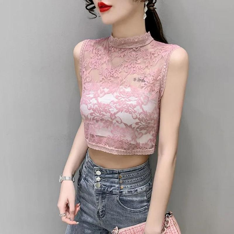 Product Introduction of Áo Cánh Ren Nửa, Sợi Lưới Mới, Thiết Kế Rỗng Thời Trang, Dài Ngắn, Cổ Lọ, Cổ Áo Thanh Lịch, Không Tay, Áo Áo Chui Đầu, Cổ Áo Giả 20