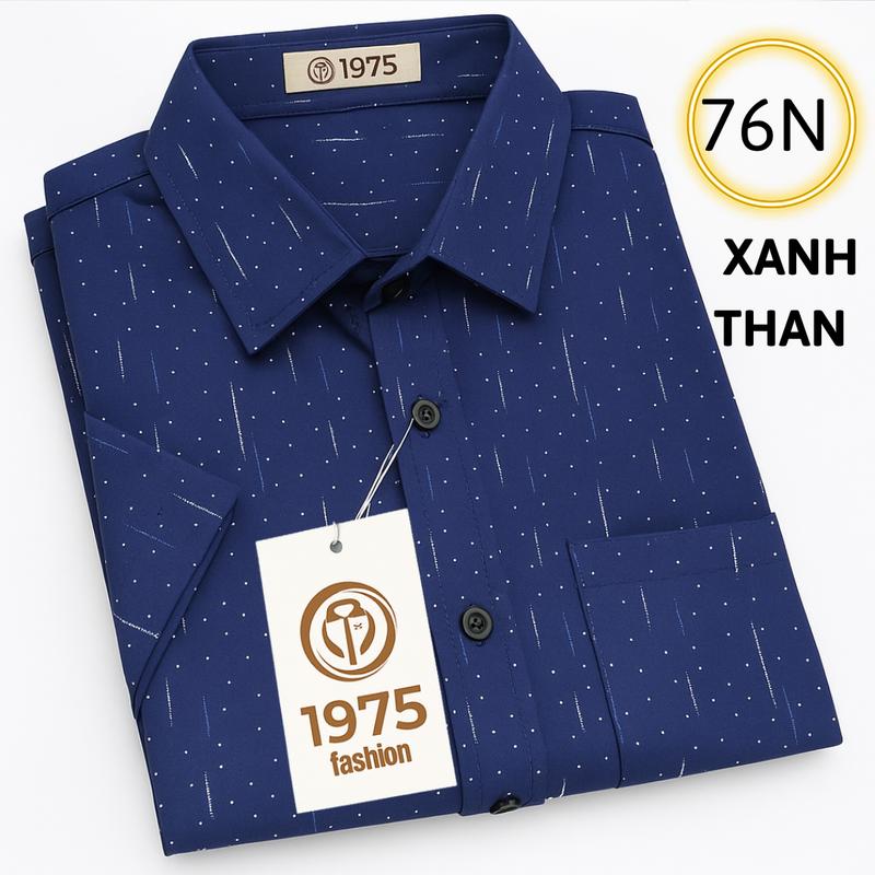   1975  Áo sơ mi nam tay ngắn Mã 74-78 trung niên có túi loại áo sơ mi tặng cha có size lớn 105kg vải lụa co giãn mềm mịn không nhăn form rộng suông xẻ tà classic menswear shirt 