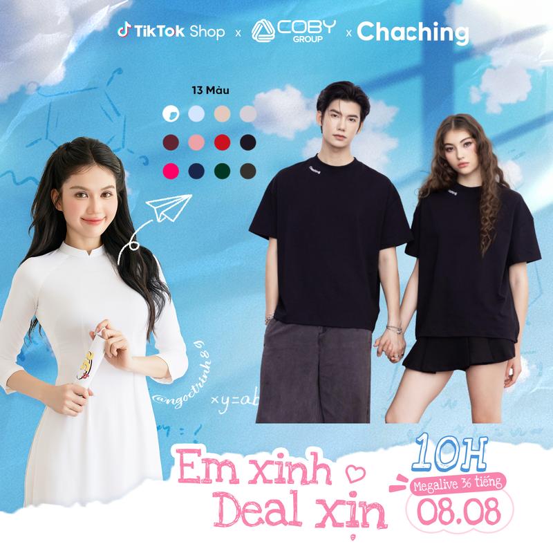 [13 Màu Trendy] Áo Thun Unisex ChaChing, Áo Phông Nam Nữ Form Boxy Cổ Tròn Thêu Logo Vải Thun Cotton Co Giãn 2 Chiều, Chất Vải Dày Dặn Thấm Hút Mồ Hôi