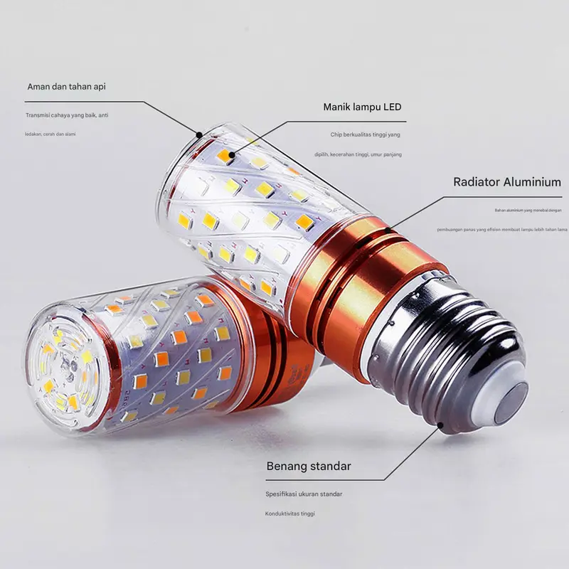 Lampu jagung LED 3 warna 48W 30W 24W 12W lampu rumah tangga 6000k 4000k kepala bohlam kuat mulut sekrup E27 visibilitas lampu variabel lampu jagung LED 2