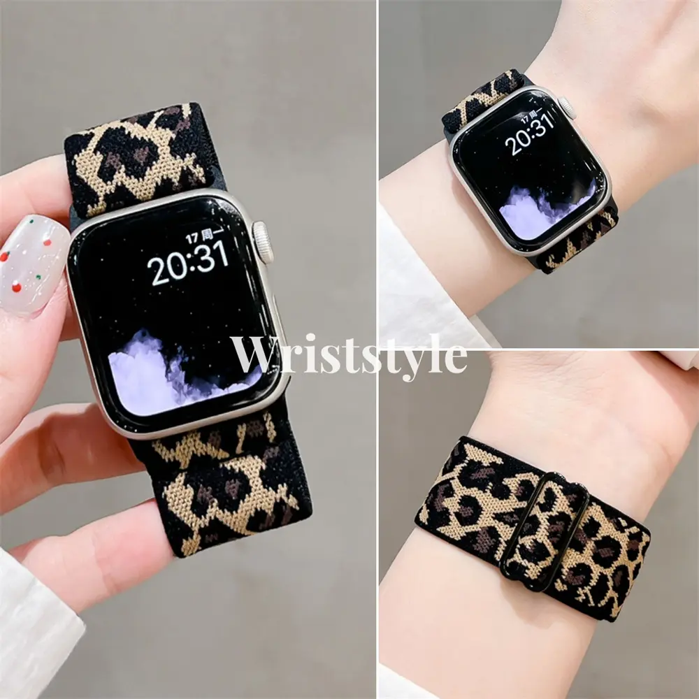 สายนาฬิกาไนลอน ลายเสือดาว สำหรับ Apple Watch S10/9/8/7/6/5/4/3 SE2 ULTRA ทำจากผ้าไนลอนระบายอากาศ สร้อยข้อมือสำรอง เหมาะสำหรับ iWatch 49MM 46 45 44 42 41 40 38 ปรับได้ สำหรับผู้หญิงและผู้ชาย