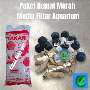 paket hemat murah media filter aquarium bioball bioring karang jahe kapas busa / Paket murah media filter aquarium