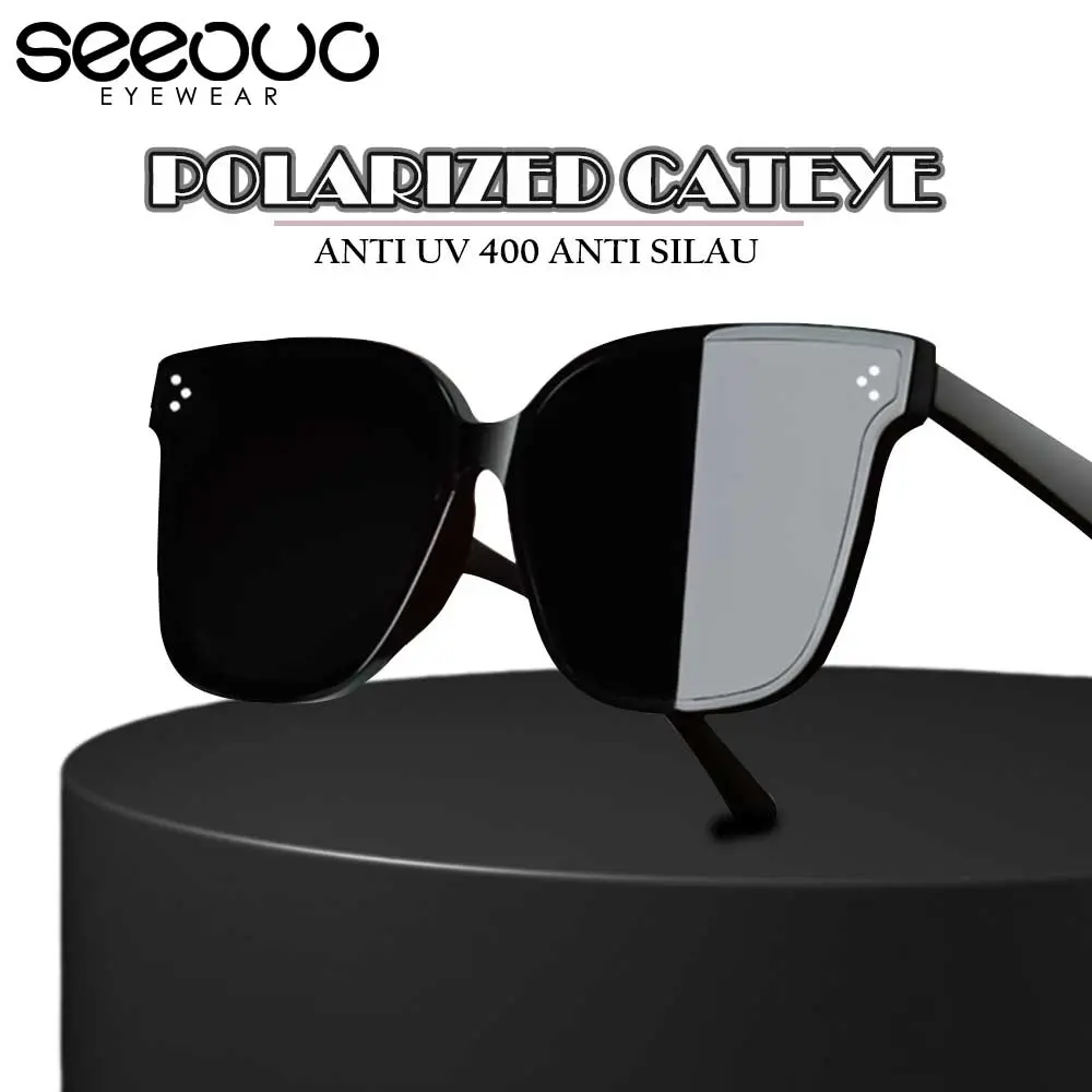 Seeouo Kacamata Sunglasses Anti UV Polarized Lens Kotak Oversized Anti Silau TR90 Ringan Kokoh Unise Pria nita D17 DREAMER - DREAM-BLA