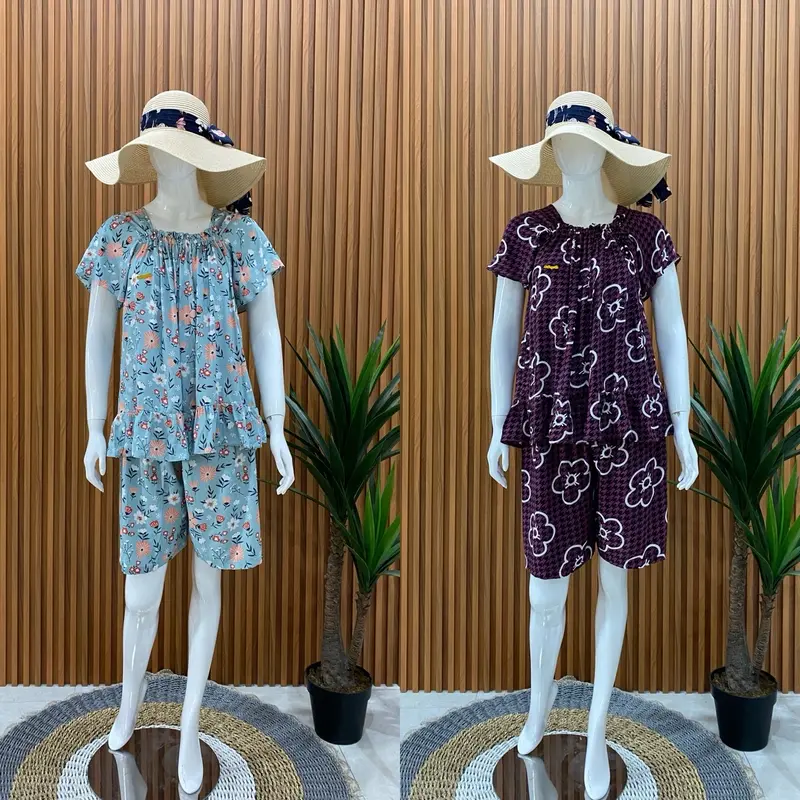 One Set Fuji Rayon Stelan Celana Pendek Rayon Premium Motif Setelan 3