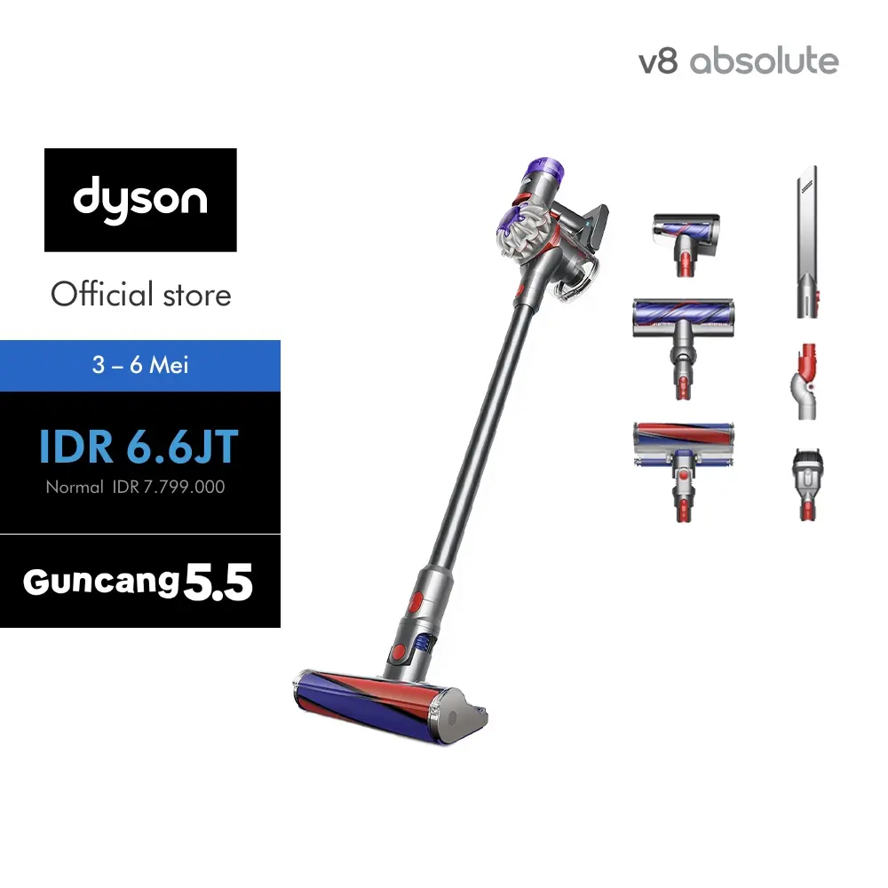 Dyson V8 Absolute Vacuum Cleaner (Silver/Nickel) - Penyedot Debu
