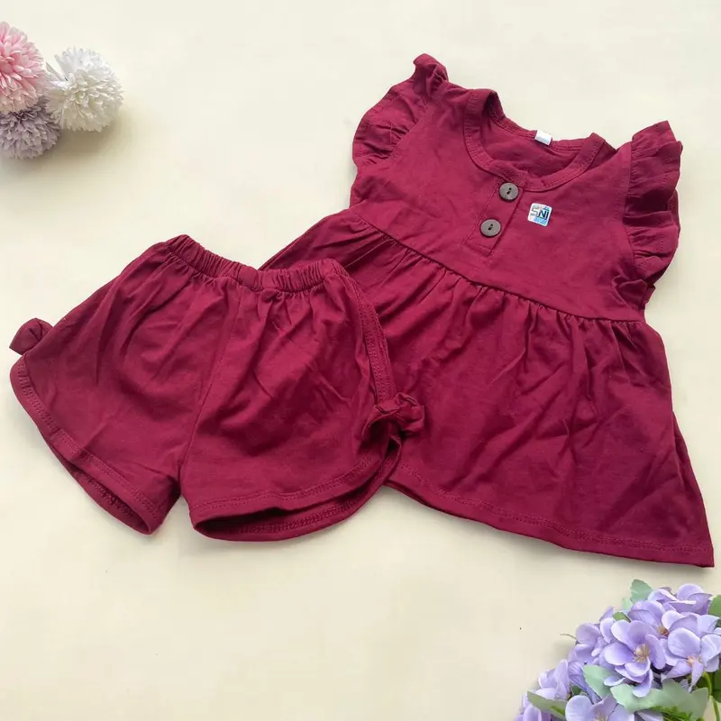 QUEBEECLOTH baju setelan baju celana pendek warna polos katun adem fashion anak bayi cewek perempuan lucu murah -luv 0