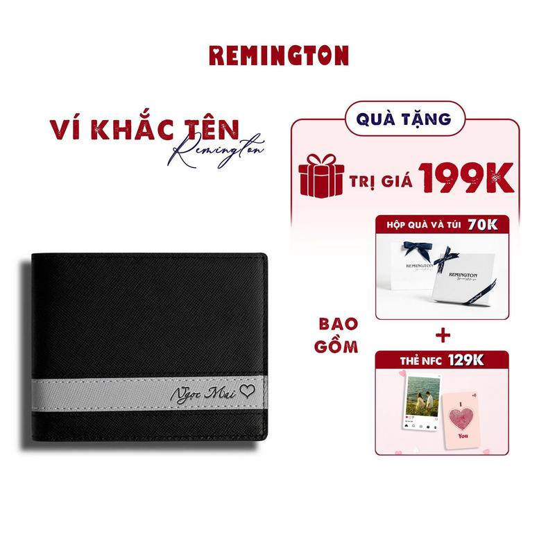 Fullbox Đã Gói Quà Ví khắc tên theo yêu cầu Remington - Cosmos ngang miễn phí in 3 ảnh và tặng kèm hộp túi giấy làm quà tặng cho người yêu chồng hoặc bố Wallet Nam