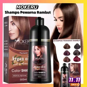 Mokeru Shampoo Argan Oil Shampo Semir Pewarna Rambut Herbal Alami 500ml - Black/Dark Brown Hair Dye Sampo Salon Rumah Warna Tahan Lama Bebas Silikon