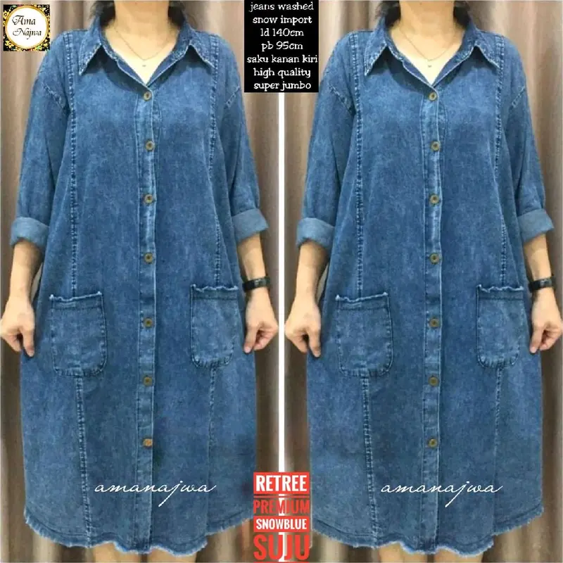 pirlo tunik , aurel tunik TUNIK JEANS JUMBO LD 140 super jumbo || Pirlo tunik jumbo, aurel tunik jumbo , retree tunik jumbo by ama najwa bahan jeans premium kancing aktiv 4